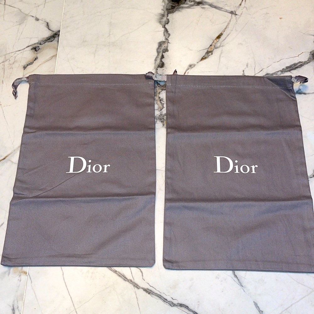 DIOR Gray w White Logo Dust Shoe Bags NEW